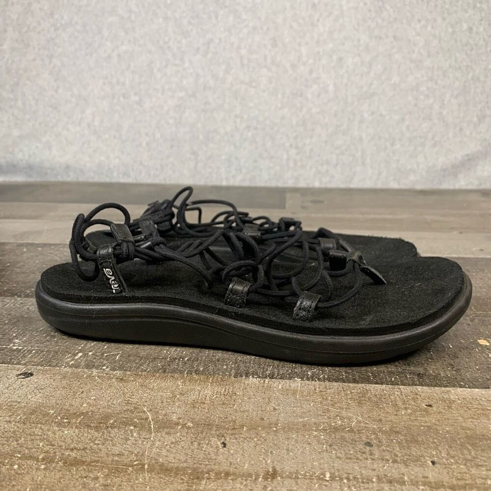 Teva Women’s Size 8 Voya Infinity Strappy Flip Flop Slip On Sandals Black